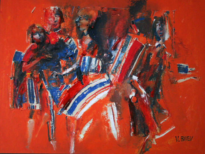 Pittura intitolato "composition-figurat…" da Valerii Buev, Opera d'arte originale, Olio