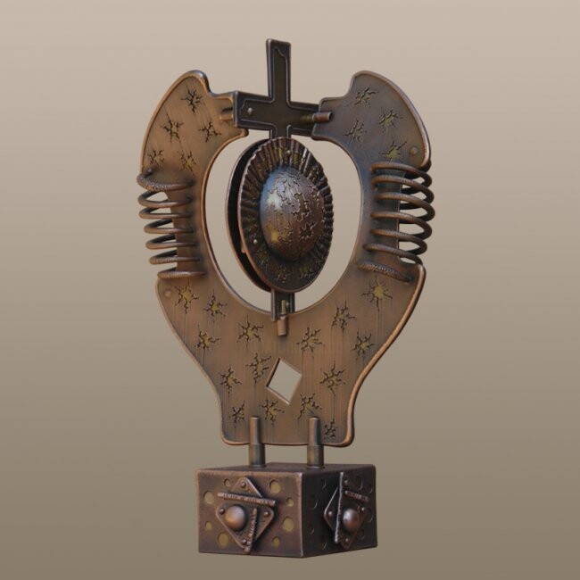 「"Высший разум, науч…」というタイトルの彫刻 Валерий Окарскийによって, オリジナルのアートワーク, 金属
