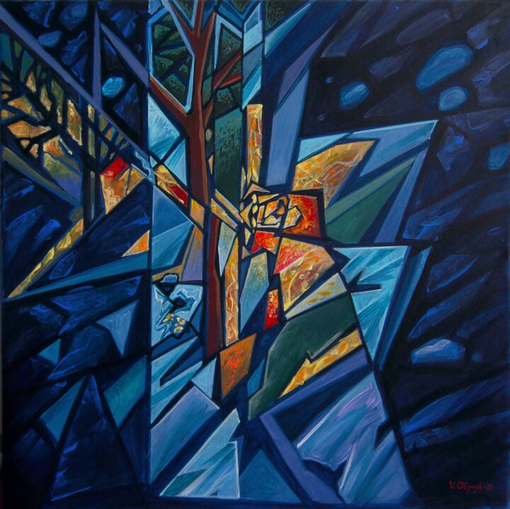 Картина под названием "Night Lights" - Valerii Oliinyk, Подлинное произведение искусства, Акрил