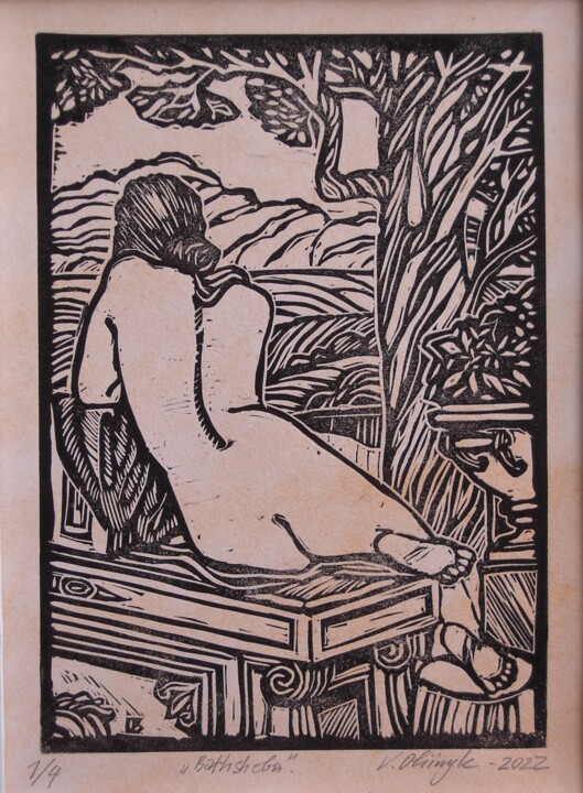 Printmaking titled "Bathsheba" by Valerii Oliinyk, Original Artwork, Linocuts