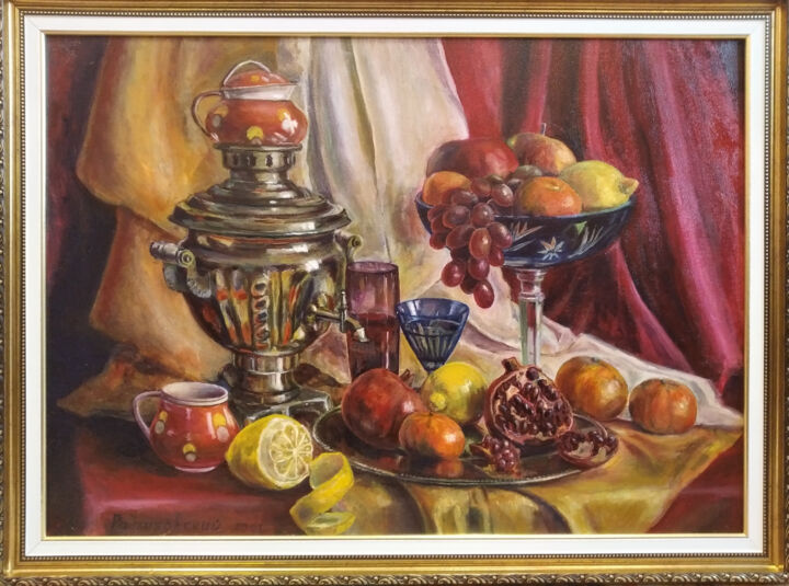 Malerei mit dem Titel "Фрукты на блюде" von Valerii Radzikhovskyi, Original-Kunstwerk, Öl