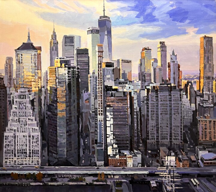 Картина под названием "Город 2" - Валерий Гинтс, Подлинное произведение искусства, Акрил Установлен на Деревянная рама для н…