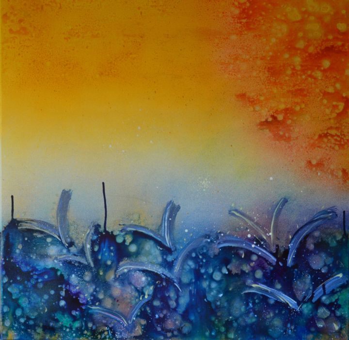 Painting titled "Morgen Sonne im Meer" by Valerijana Krasniqi, Original Artwork, Spray paint Mounted on artwork_cat.