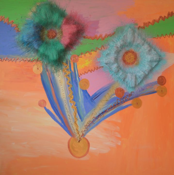 Картина под названием "Spiegel Blumen in C…" - Valerijana Krasniqi, Подлинное произведение искусства, Акрил