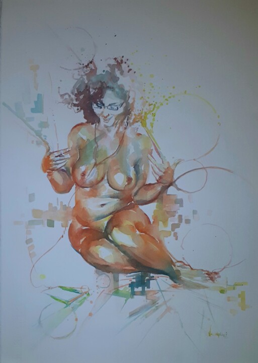 Peinture intitulée ""Nudo"" par Valerio Scarapazzi, Œuvre d'art originale, Aquarelle