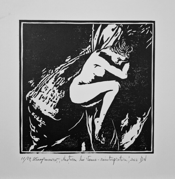 Gravures & estampes intitulée "The birth of Venus…" par Valeriu-Daniel Nastase, Œuvre d'art originale, Linogravures