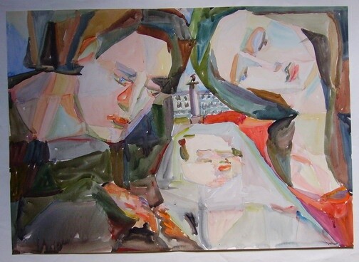 Painting titled "famille" by Valériy Mishchenko, Original Artwork, Oil