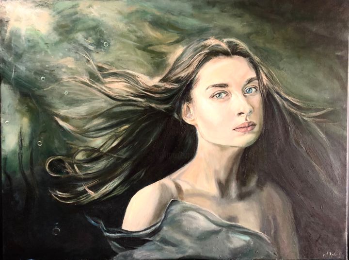 Painting titled "Ундина" by Valeriia Petrova, Original Artwork, Oil