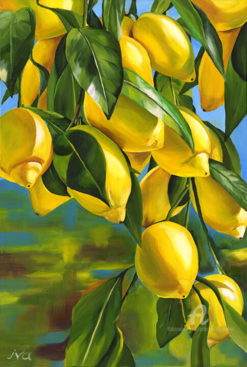Painting titled "Sicilian lemons" by Valeriya Ishchenko, Original Artwork, Oil