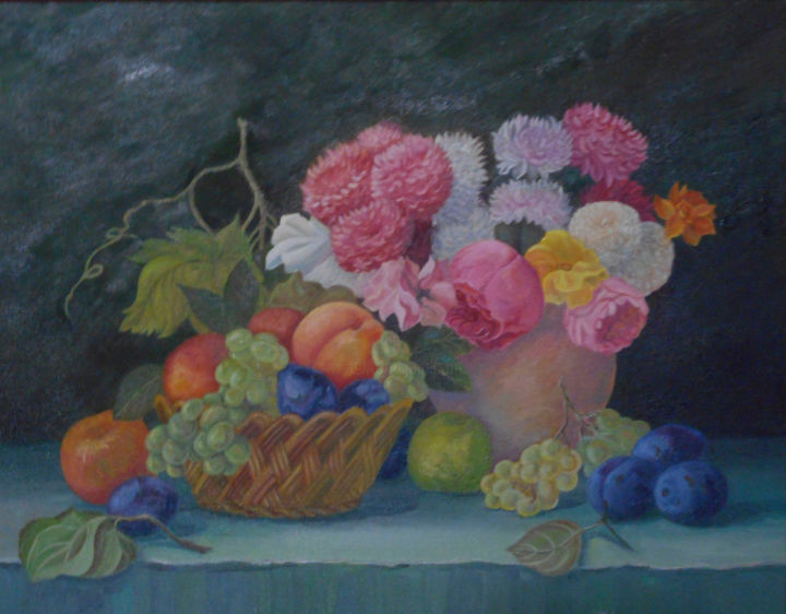 Painting titled "Осенний натюрморт" by Valeria Art Gallery, Original Artwork, Oil