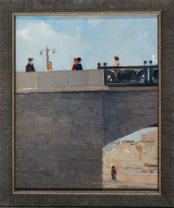 Pittura intitolato "On the bridge. A St…" da Valery Levanidov, Opera d'arte originale, Olio Montato su Cartone