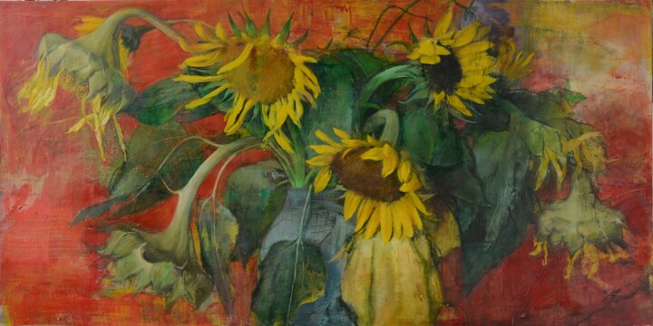 Malerei mit dem Titel "SONNENBLUMEN" von Valery Marche, Original-Kunstwerk, Öl