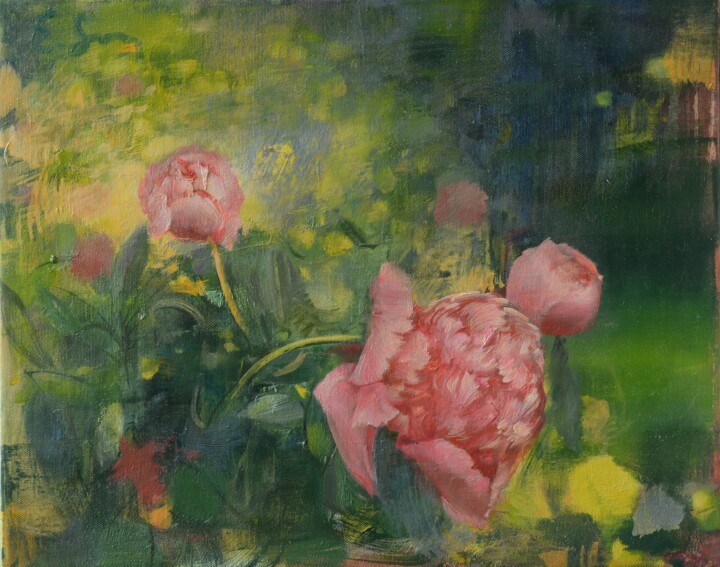 Painting titled "peony" by Valery Marche, Original Artwork, Oil