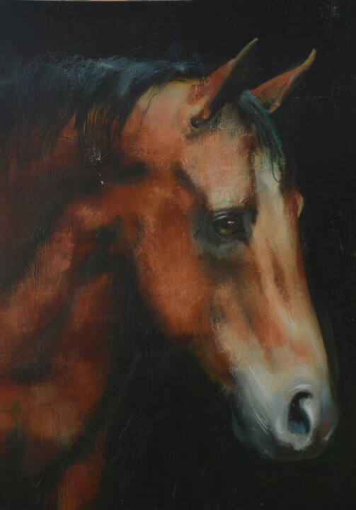 Malerei mit dem Titel "Horse head" von Valery Marche, Original-Kunstwerk, Öl