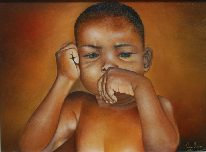 Pintura titulada "reflexion-d-enfant.…" por Valery Merise, Obra de arte original