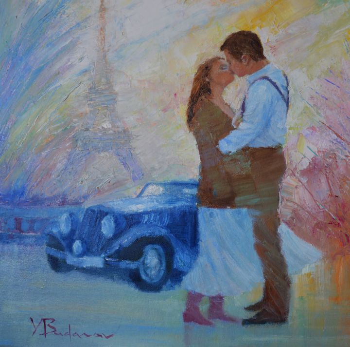 Malerei mit dem Titel "Свидание. Париж. По…" von Valery Budanov, Original-Kunstwerk, Öl