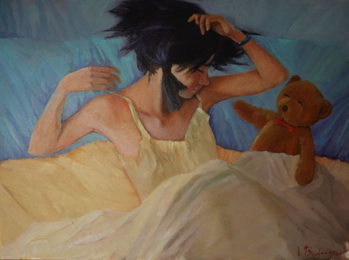 Painting titled "Tired t are sleepin…" by Valery Budanov, Original Artwork, Oil