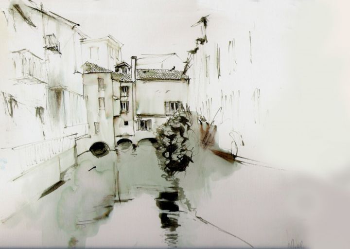 绘画 标题为“Treviso dal ponte m…” 由Valéry Codogno, 原创艺术品, 水彩