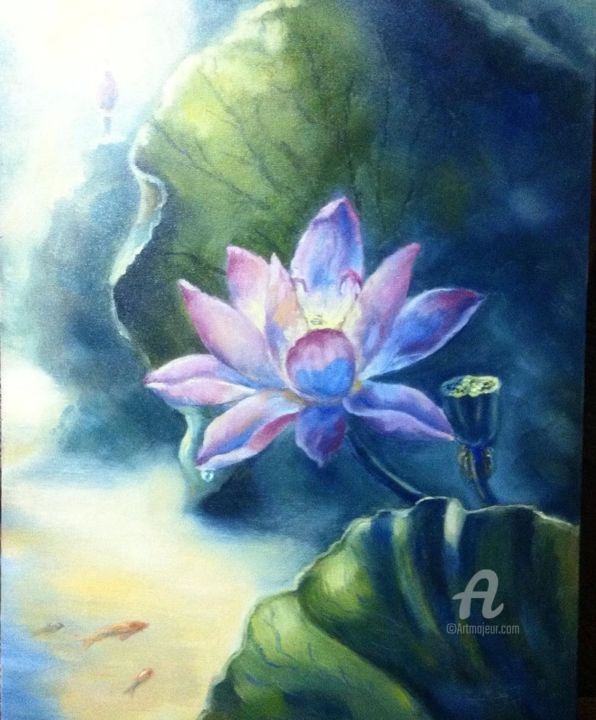 Malerei mit dem Titel "Лотос/ Lotus" von Valentina Botvina, Original-Kunstwerk, Öl