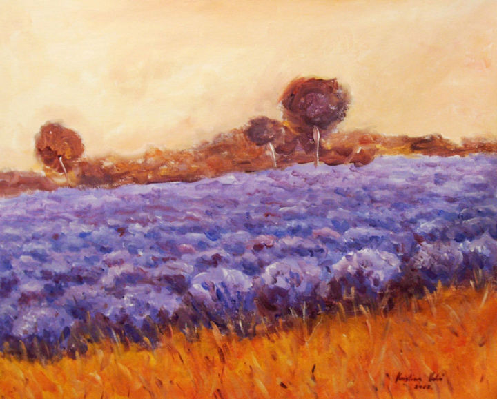 Painting titled "Lavender field" by Kristina Valić, Original Artwork, Acrylic