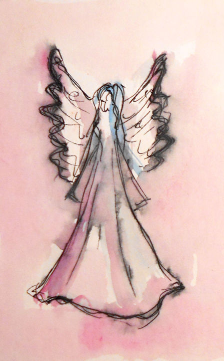 Painting titled "Angel #1" by Kristina Valić, Original Artwork, Watercolor