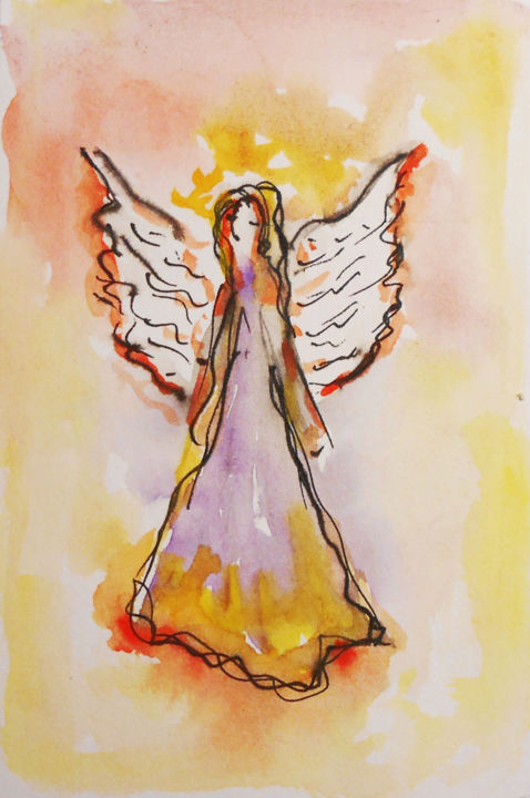 Painting titled "Little angel" by Kristina Valić, Original Artwork, Watercolor