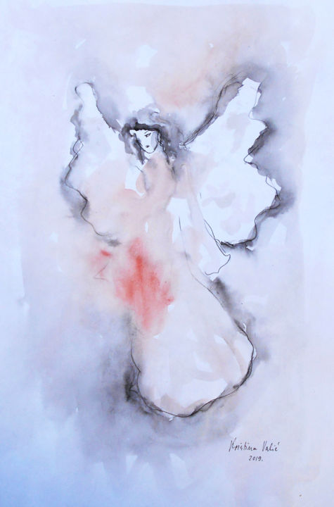 Painting titled "Angel" by Kristina Valić, Original Artwork, Ink