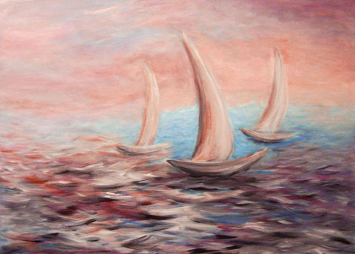 Painting titled "3 Sailboats" by Kristina Valić, Original Artwork, Acrylic