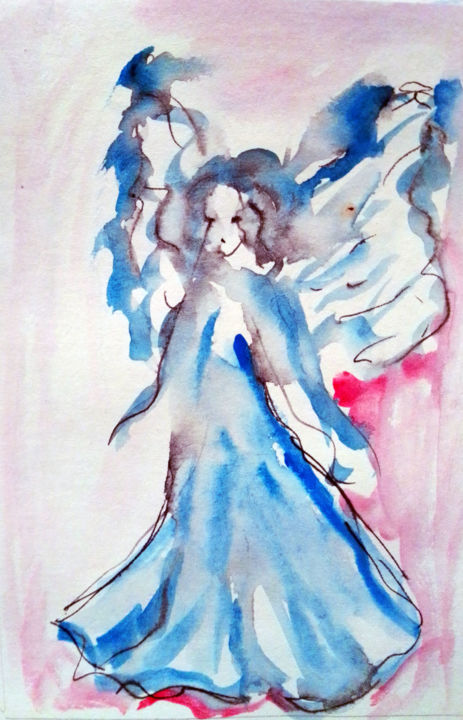Картина под названием "Angel12" - Kristina Valić, Подлинное произведение искусства, Гелевая ручка