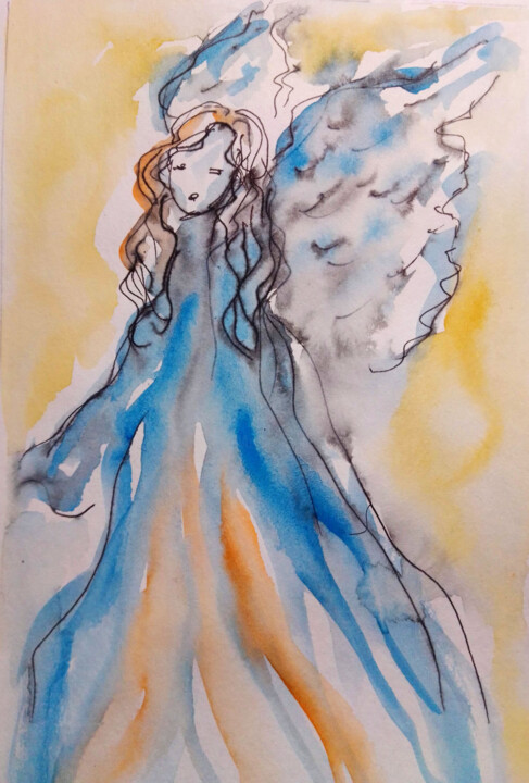 Картина под названием "Angel #28" - Kristina Valić, Подлинное произведение искусства, Акварель