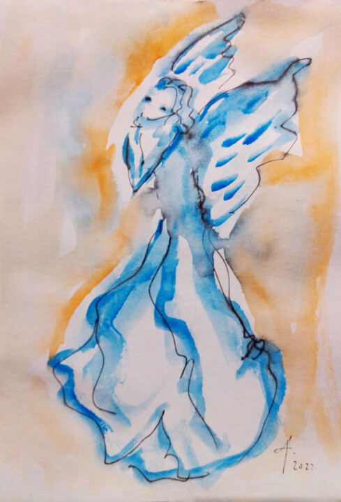 Картина под названием "Angel #29" - Kristina Valić, Подлинное произведение искусства, Акварель
