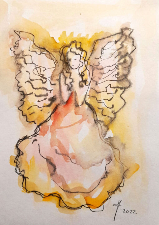 Painting titled "Angel #30" by Kristina Valić, Original Artwork, Watercolor