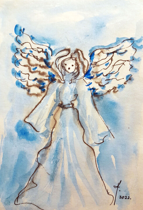 Schilderij getiteld "Angel #31" door Kristina Valić, Origineel Kunstwerk, Aquarel