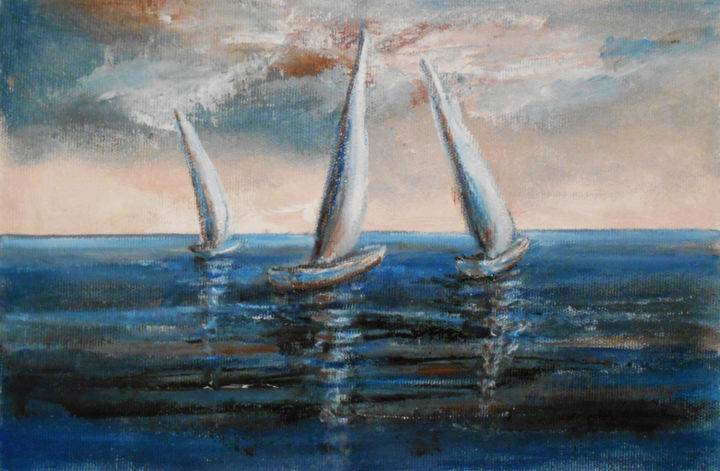 Schilderij getiteld "Sailboats" door Kristina Valić, Origineel Kunstwerk, Acryl