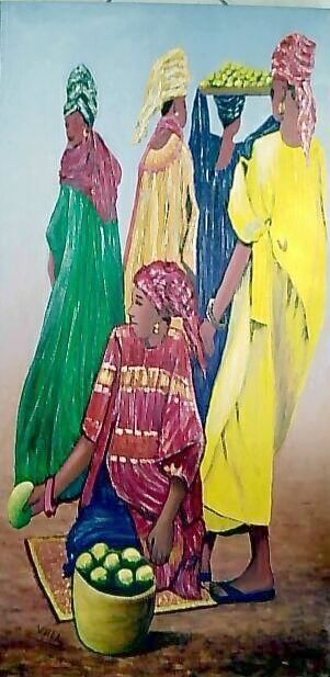 Painting titled "Les Africaines" by Vall, Original Artwork, Acrylic
