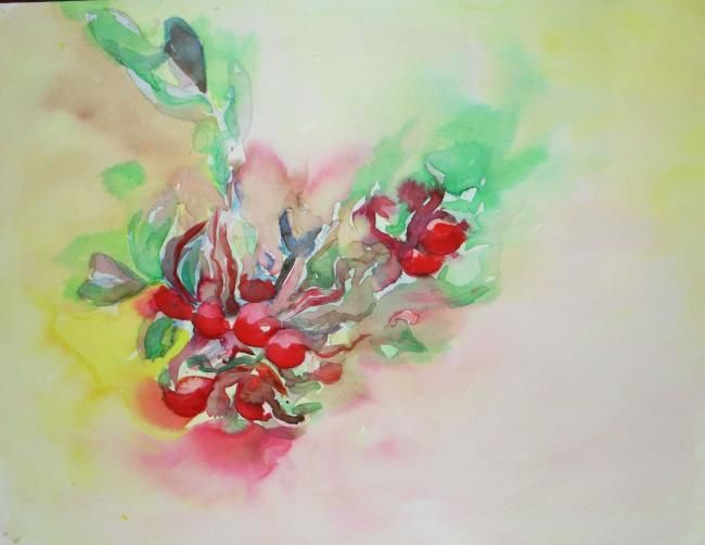 Painting titled "Cerise abstrait" by Vall, Original Artwork, Watercolor