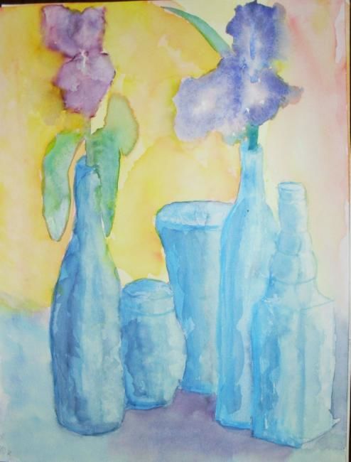Painting titled "Nature bleu" by Vall, Original Artwork, Watercolor