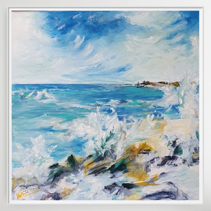 Pittura intitolato ""Bord de mer en Bre…" da Pascale Fleury-Vallée, Opera d'arte originale, Acrilico Montato su Telaio per b…