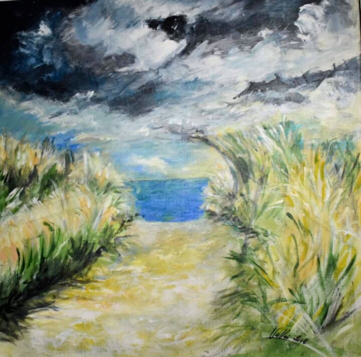 Painting titled ""La Dune"" by Pascale Fleury-Vallée, Original Artwork, Acrylic Mounted on Wood Stretcher frame