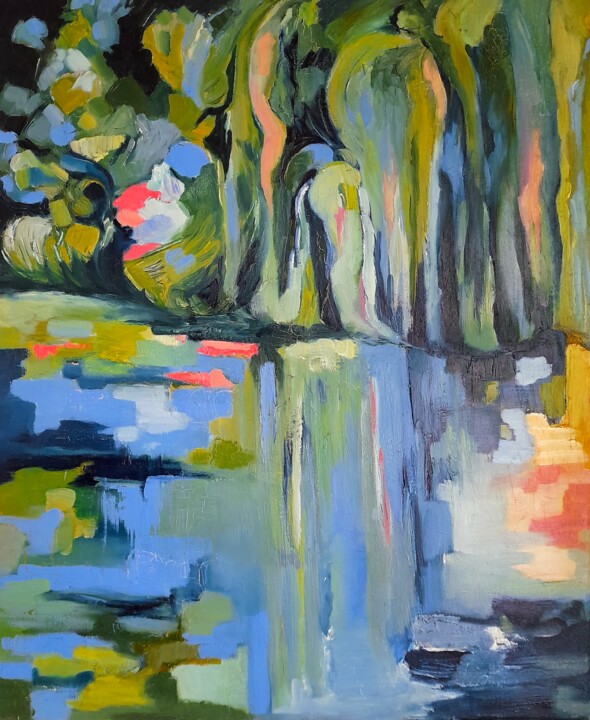 Картина под названием ""L'étang"" - Pascale Fleury-Vallée, Подлинное произведение искусства, Акрил Установлен на Деревянная…