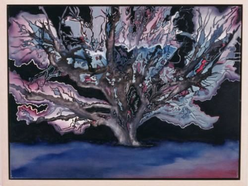 Painting titled "Sacred Oak: Midnight" by Linda Vallejo, Original Artwork