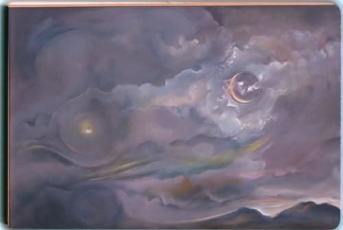 Painting titled "Cresent Moon At Dusk" by Linda Vallejo, Original Artwork