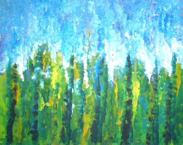 Schilderij getiteld "Poplar Trees" door Valleri, Origineel Kunstwerk, Olie