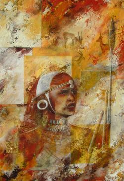 Peinture intitulée "Guerrier Massaï" par Vallonia, Œuvre d'art originale,