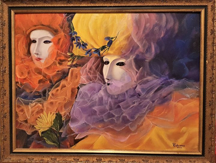 Pintura titulada "Máscaras y velos" por Fernando Valluerca, Obra de arte original, Oleo Montado en Bastidor de camilla de ma…