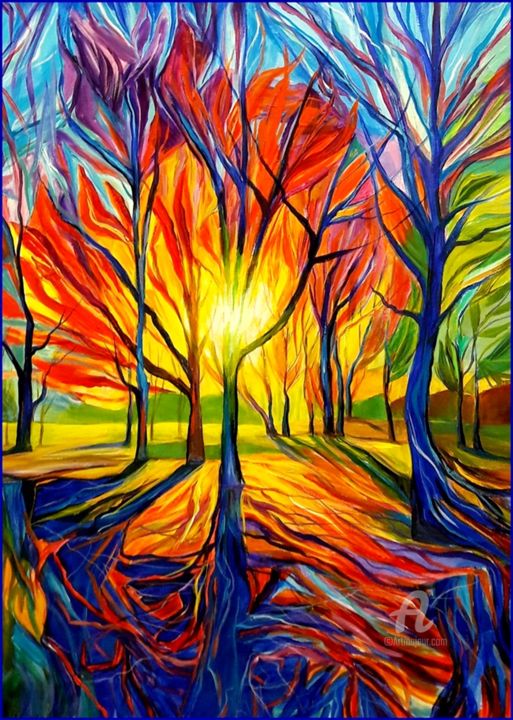 Painting titled "Meeting of Shadows" by Ibolya Való, Original Art, Acrylic