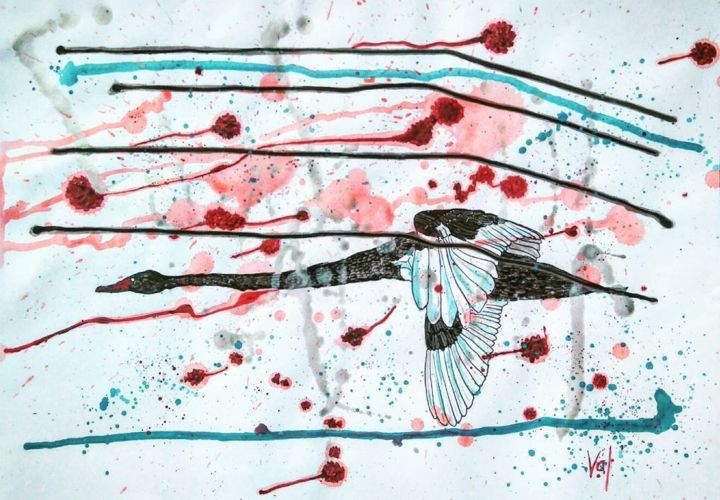 Painting titled "The Black Swan" by Valerija Pavic (Valerie Art), Original Art, Acrylic
