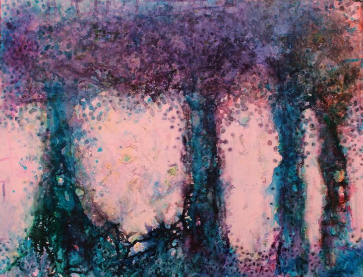 Painting titled "FOUR TREES" by Valri Ary, Original Artwork, Ink