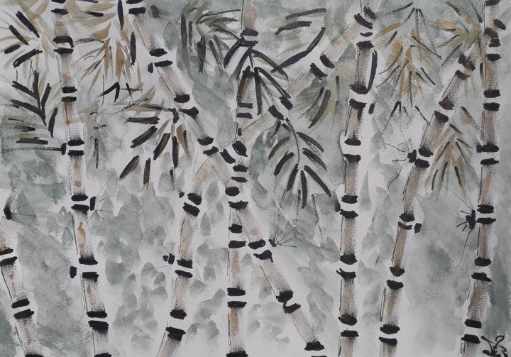Peinture intitulée "Les bambous" par Valérie Boucherit, Œuvre d'art originale, Aquarelle