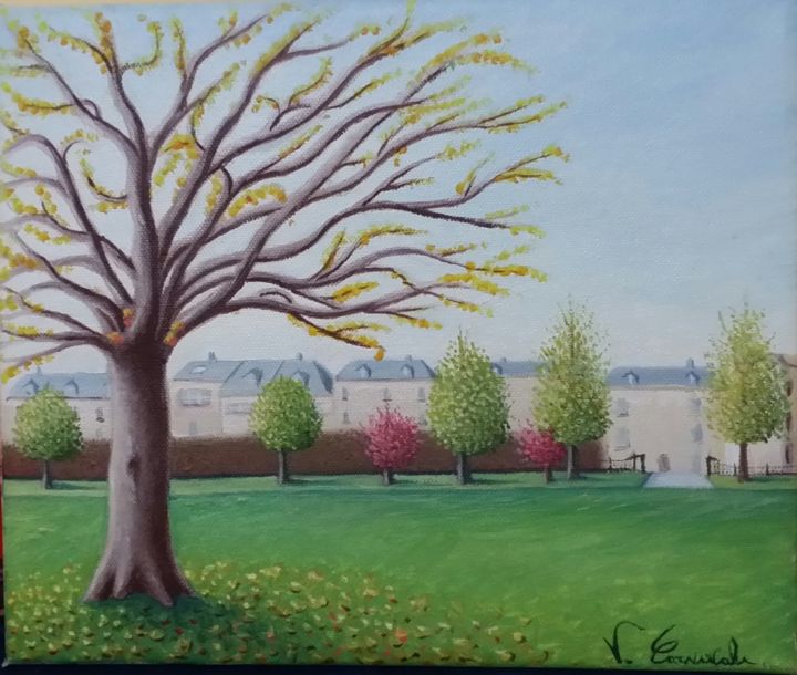 Painting titled "Parco di Londra" by Valter Carnevale, Original Artwork, Oil